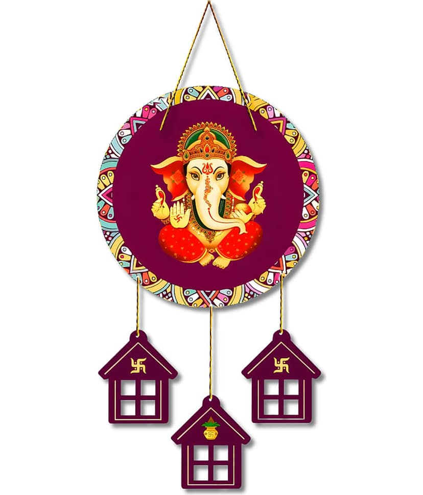 Positive Vibe Lifestyle Wood Ganesha Wall hanging Wall Sculpture Multi - Pack of 1