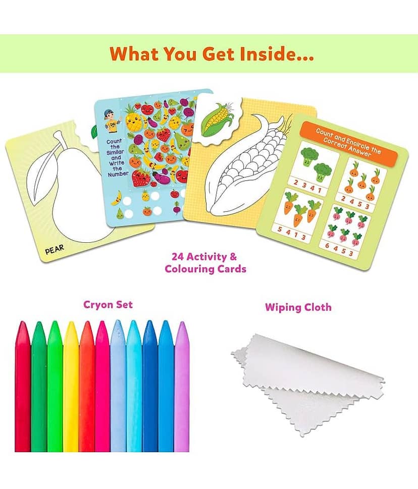 Little Berry 2-in-1 Activity & Colouring Wipe Clean Flash Cards for Kids: Fruits & Vegetables - 24 Cards With Crayons (Multicolour) view 2