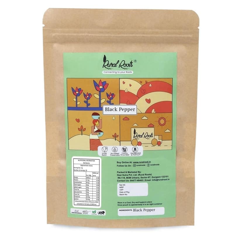 Rural Roots Black Pepper (Kali Mirch), 50g | Whole Natural Peppercorns | 100% Pure And Natural | Sabut Kali Mirch - Ideal For Cooking, Seasoning, And Health Benefits view 4