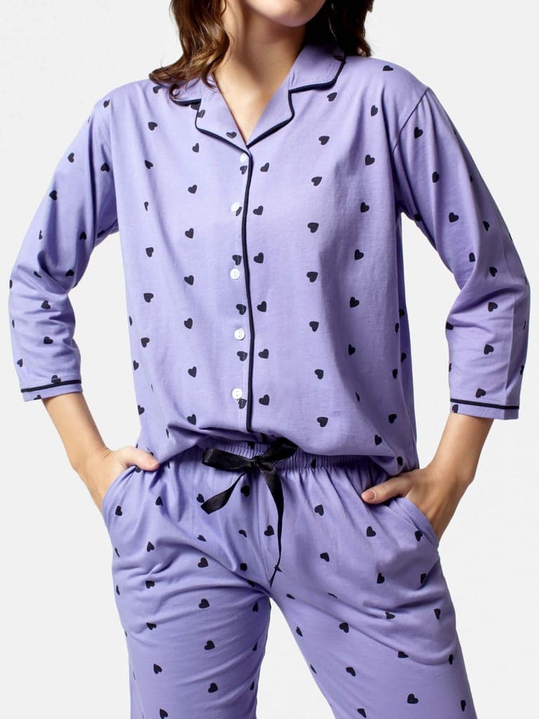 Zeyo Women Green Heart print Stylish Night suit set view 2
