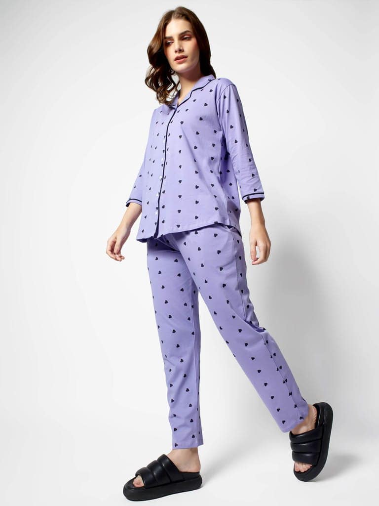 Zeyo Women Green Heart print Stylish Night suit set view 3