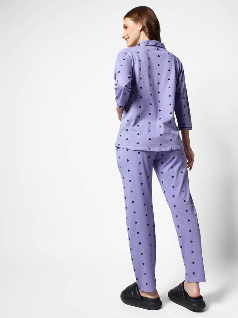 Zeyo Women Green Heart print Stylish Night suit set view 4