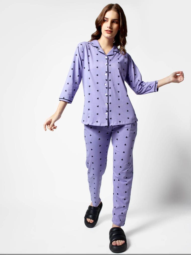 Zeyo Women Green Heart print Stylish Night suit set view 5