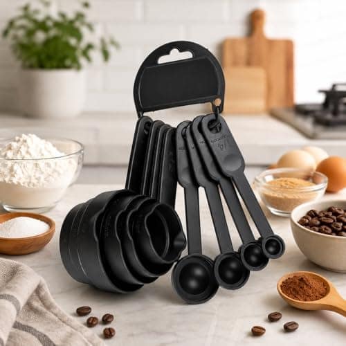 E-COSMOS® Plastic Measuring Spoon and Cup Set, 8-Pieces (Black, Pack of 1), Mix Size (EC-Cup-Black) view 3