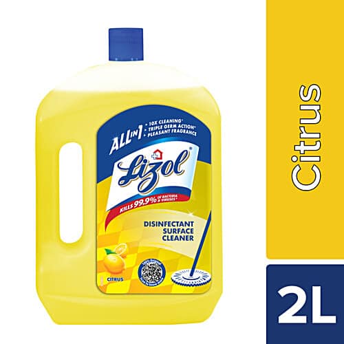 Lizol Disinfectant Surface & Floor Cleaner Liquid, Citrus - 2 Litre Suitable for All Floor Cleaner Mops Kills 99.9% Germs India's #1 Floor Cleaner