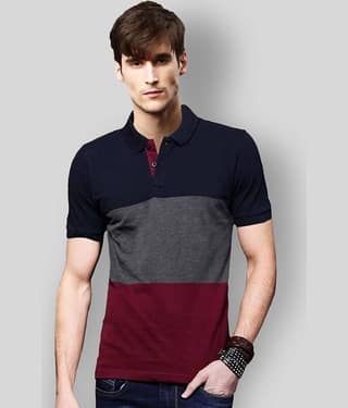 Leotude Pack of 1 Cotton Blend Regular Fit Colorblock Half Sleeves Men's Polo T Shirt ( Navy )