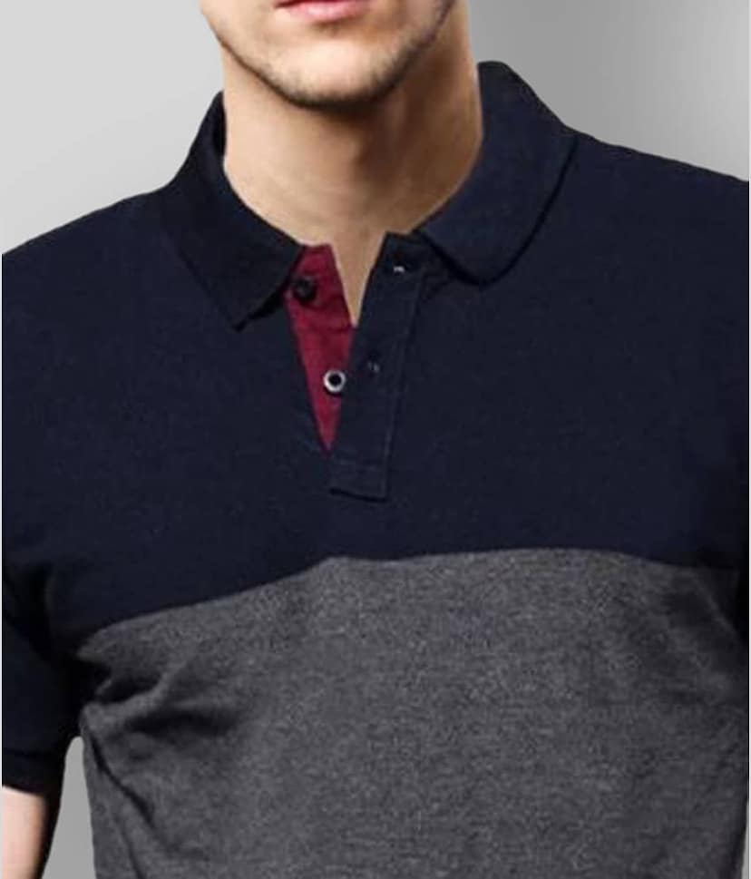 Leotude Pack of 1 Cotton Blend Regular Fit Colorblock Half Sleeves Men's Polo T Shirt ( Navy ) view 2