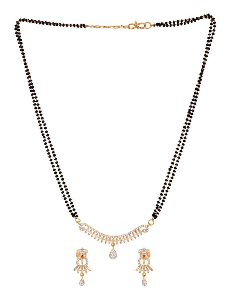 Gold Plated Black & White AD Studded & Beaded Mangalsutra Earrings view 4
