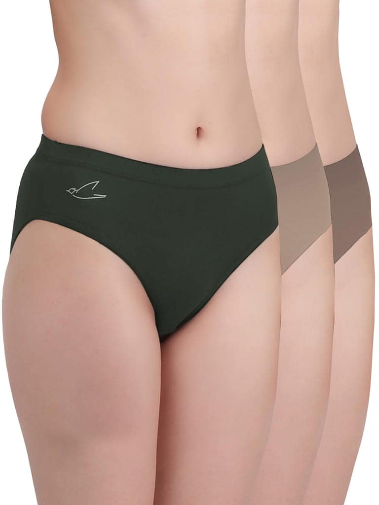 Freecultr Women’s Micromodal Mid-Rise Hipster | Super Soft & Breathable Fabric | Medium Rear Coverage | Comfortable Stretch Elastic | Pack of 3 |Color - Avocado Green,Clay,Pink