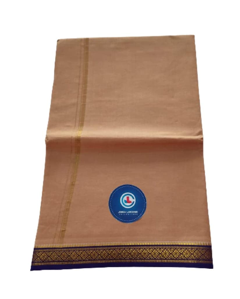 Jinka Lakshmi Collections 100% Handloom Biege Color Cotton Dhoti With Zari Border Up and Down 4 Meters Unstitched Pack of 2 (Multicolor-03) view 7