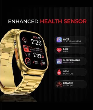 SKYRISE Ultra Max Golden Edition Smartwatch | Heart Rate | Steps | Wireless Charging Smartwatch (Golden Strap, 2.09 Inch Big Sunlight Proof Display)