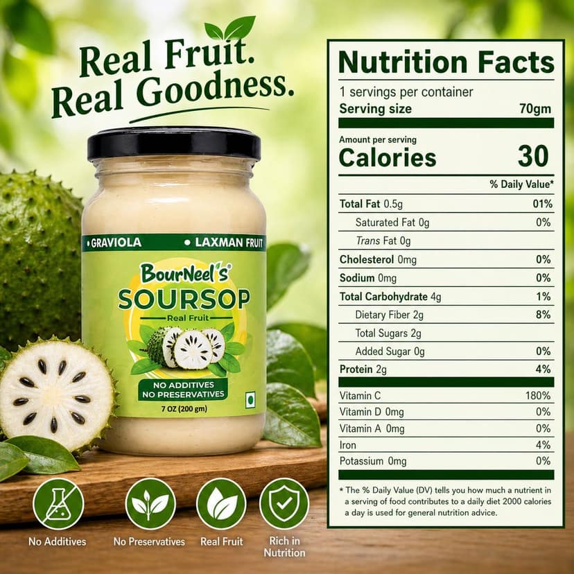 BourNeel's® Soursop Fruit Jar 200gm Pack of 1 | No Preservatives | Graviola Laxman Phal Fruit | High Vitamin C | view 5