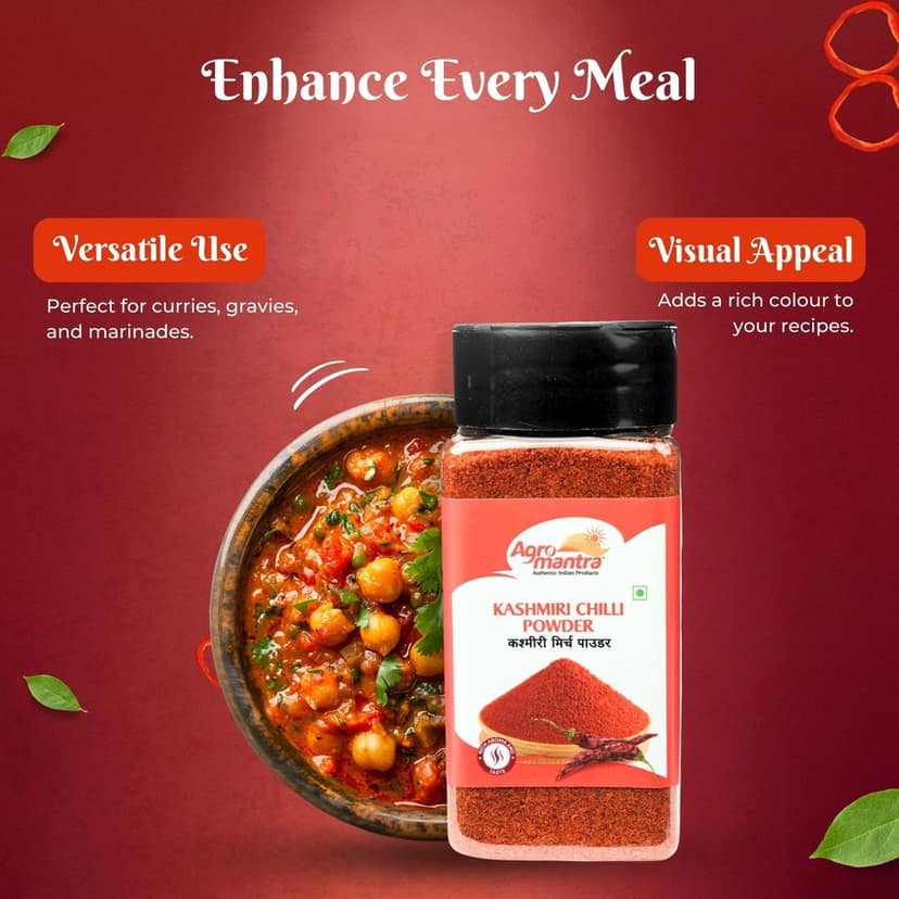 Agro Mantra Kashmiri Chilli Powder 100g | Vibrant Red Color & Mild Heat | Sourced from India | Perfect for Curries, Tandoori Dishes, Biryanis & Marinades | Fresh & Preservative-Safe view 3