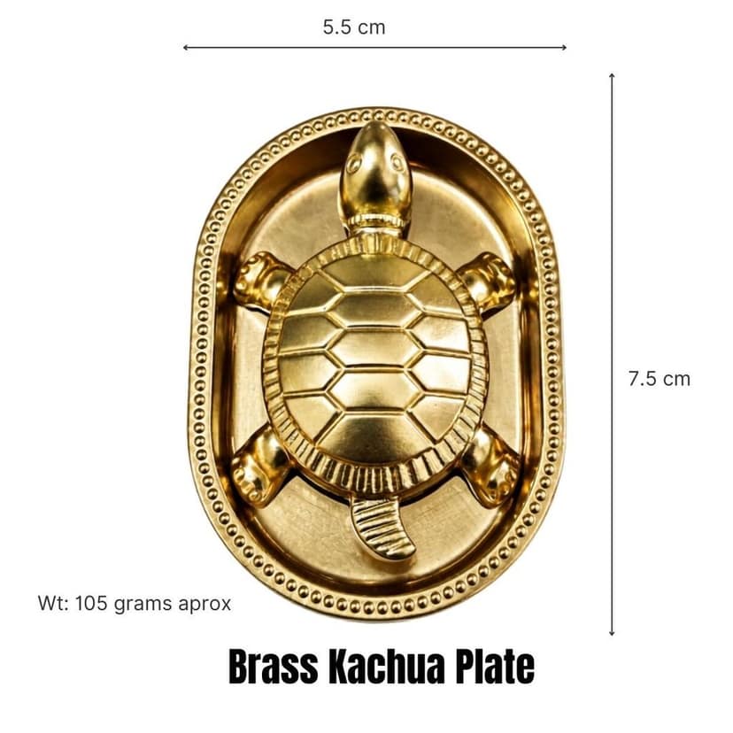 Vastu Tortoise Kachua & Plate Set (Brass) with with premium asan & Gift Box view 3