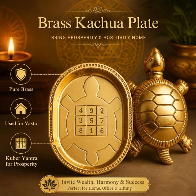 Vastu Tortoise Kachua & Plate Set (Brass) with with premium asan & Gift Box view 7