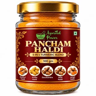 Pancham Haldi Powder 100g – 5 Haldi Blend | Kali Haldi, Amba Haldi, Daru Haldi, Maida Haldi, Salem Turmeric | Natural Ayurvedic | Ayurved Power
