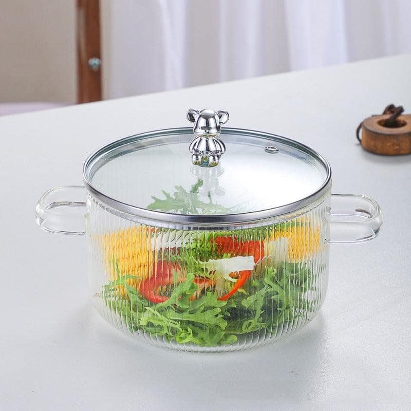 Clear Glass Cooking Pot with lid Clear Pots for Cooking, 1500 Ml Saucepan Glass Pot for Cooking, Heat Resistant Glass Pots for Cooking on Stove, Multi-Function Stew Pot (Set of 1)