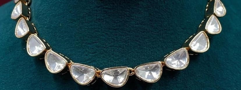 American Diamond Marquise Cut Choker Necklace Set in Gold view 2