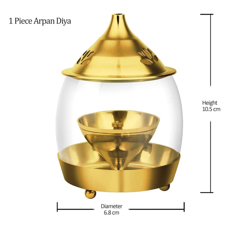 Treo by Milton Arpan Decorative Brass Diya for Puja with Borosilicate Curved Glass Cover , Small view 2