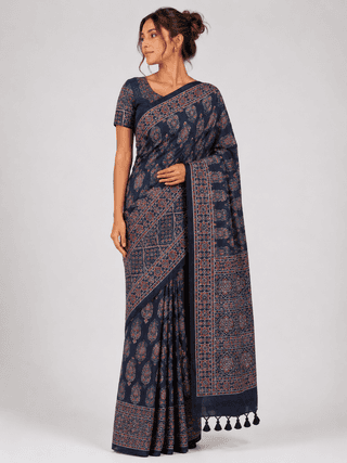 Ajrakh Cotton Saree | Hand Block Printed Cotton Saree for Women | Traditional Ethnic Wear | Casual, Office & Festive Collection