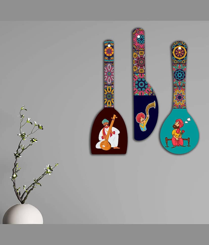 Saf Wood Spoon Shape Designer Designer Shape Decoratives Panel Multi - Pack of 3 view 2