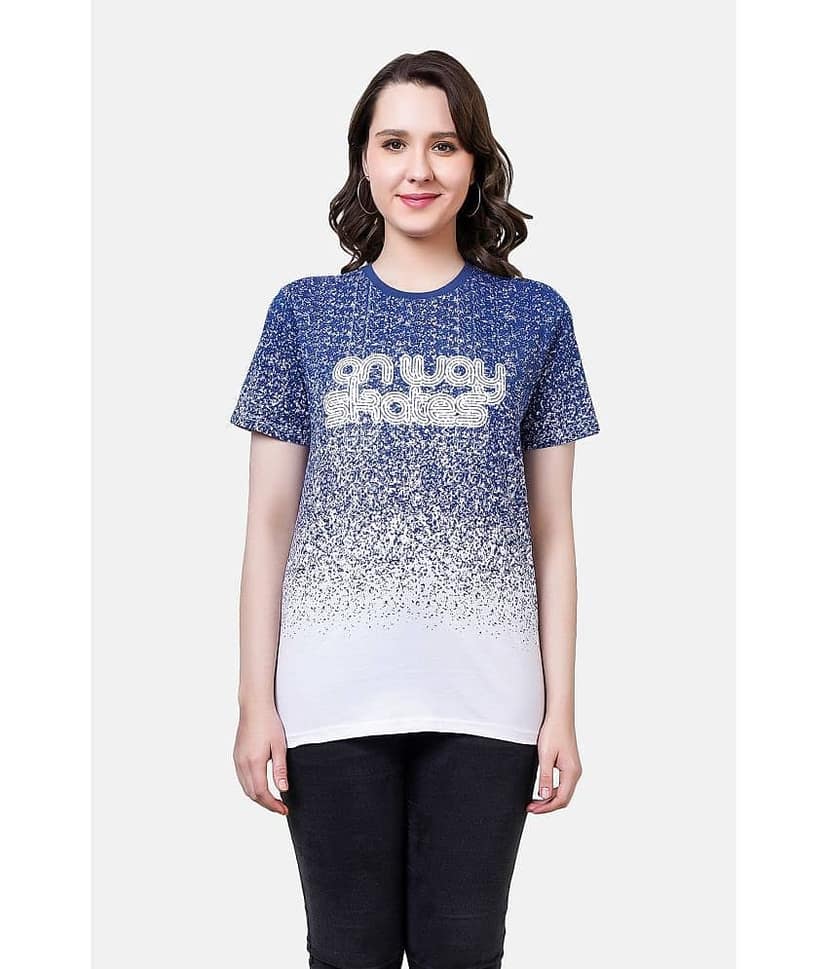 NUEVOSDAMAS Women Cotton Printed Regular Fit Round Neck T-Shirt ( Navy )