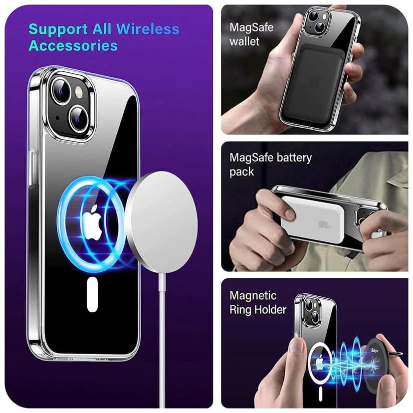 LIRAMARK Magnetic Protective Clear Back Cover Case Compatible with Magsafe for iPhone 15 (6.1 inch) (‎Transparent) view 6