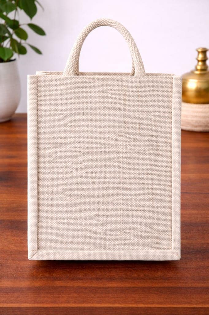 Eco-Friendly Jute Handbag with Geometric Floral Design view 2
