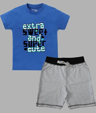 ETCHED DESIGN Pack of 1 Boys Cotton T-Shirt & Shorts Set ( Multicolor )
