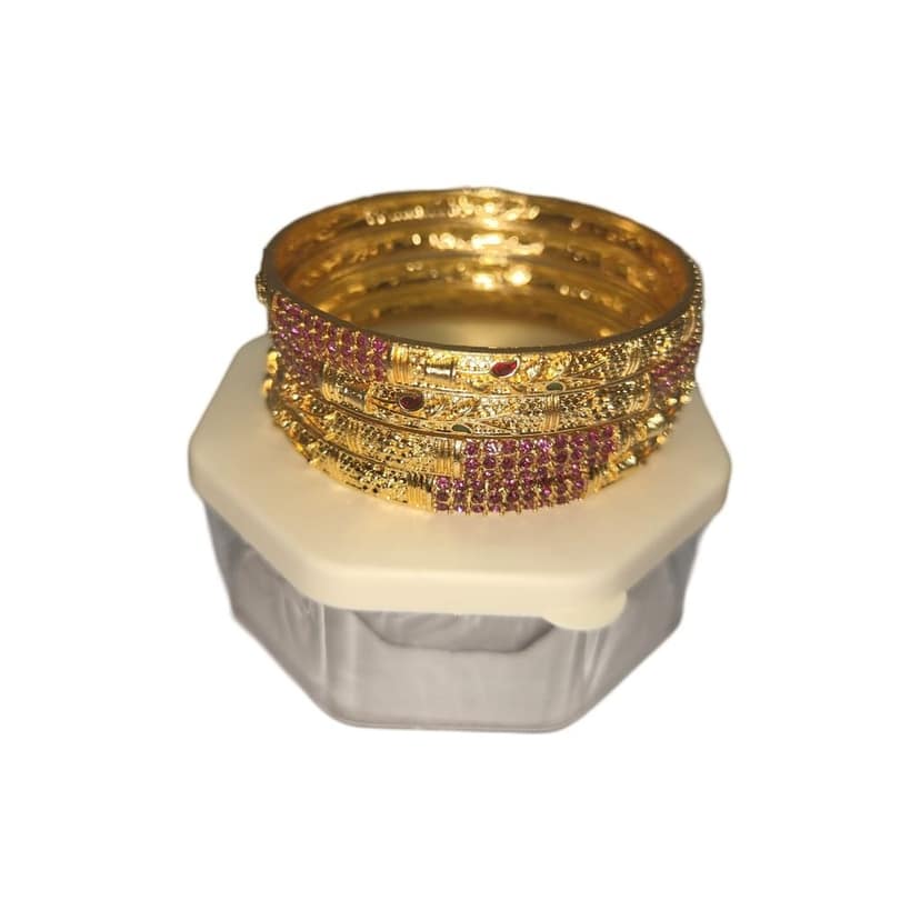 Gold Plated Ruby Bangle Set of 4 view 3