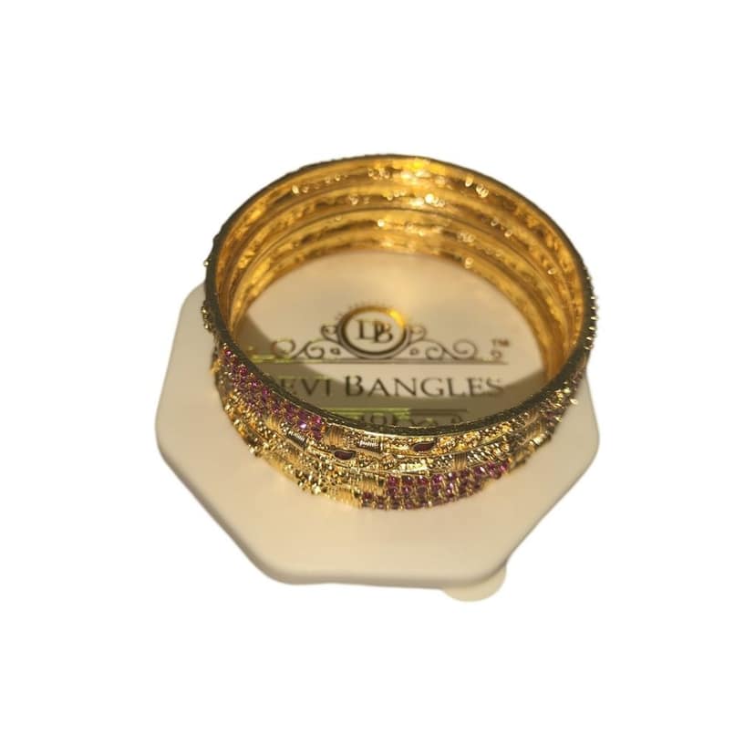 Gold Plated Ruby Bangle Set of 4 view 4