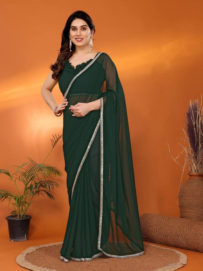 Georgette Saree with Mirror Work Border
