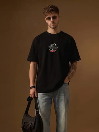 The Retro India Men Oversized Black Cotton TShirt Graphic Print | Premium DTF Printed Stylish Designer Tee | Trendy Luxury Streetwear | Comfortable Mens Black Cotton Tee Shirt Oversize Fit