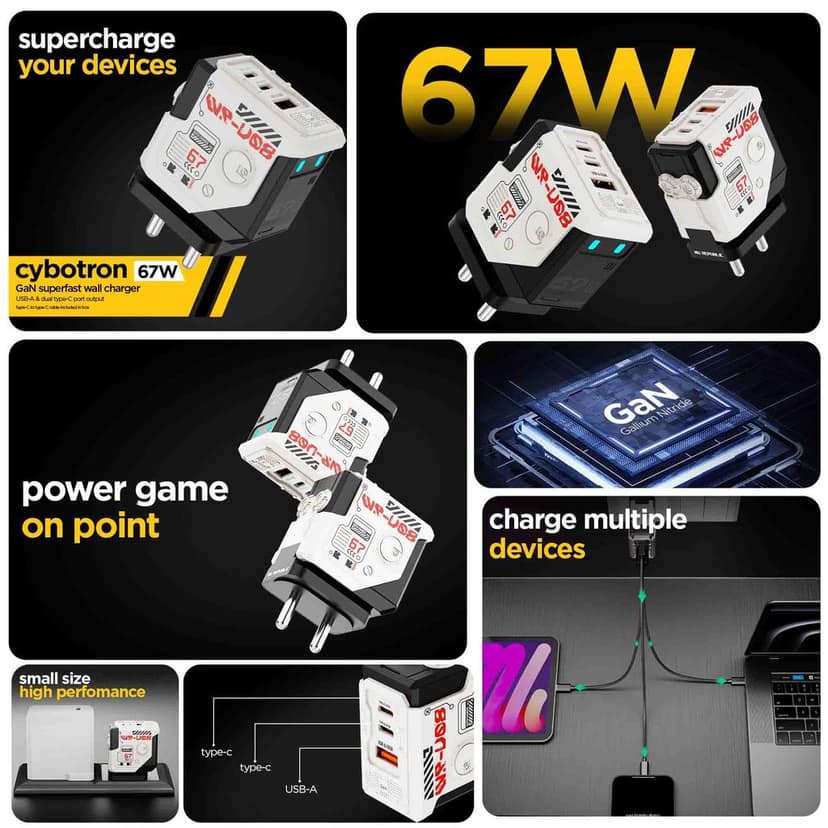Cybotron 67W GaN Superfast Wall Charger White view 3
