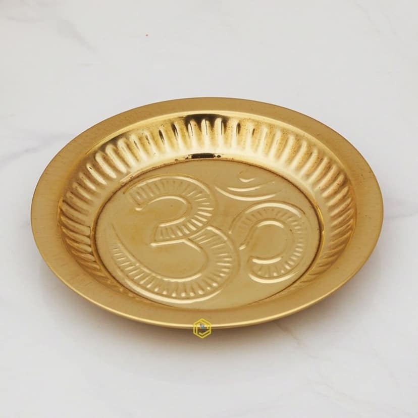 Brass Puja Plate With Om Symbol No. 5 (ZMAS180 E)