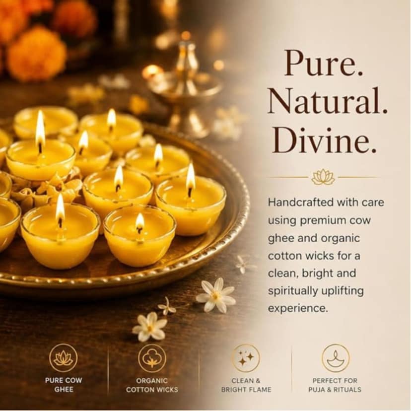 Pure Ghee Cotton Wicks Diya Batti - Ready Ghee Diyas for Pooja | Long Lasting Aarti Use | Temple Daily Worship (200 Pieces) view 3