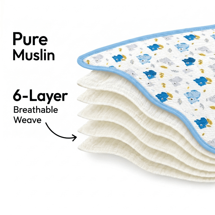 6-Layer Muslin Cotton Baby AC Blanket — Ultra-Soft, Breathable & Lightweight Blanket for Newborn to 6 Years, Stroller Cover & Crib Sheet (White and Sky Blue) view 4