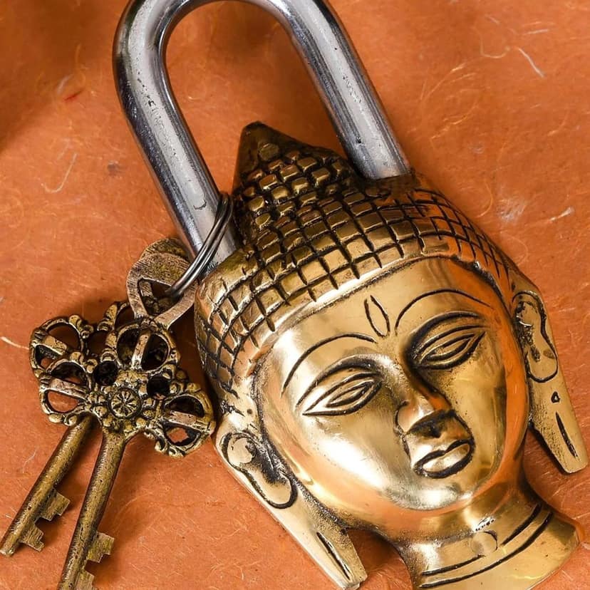 Brass Working Buddha Shape Lock - Vintage Functional Showpiece, Height : 7 Inch (BSMAS1486 E) view 2