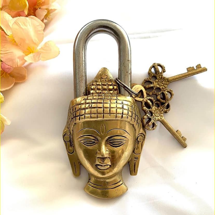 Brass Working Buddha Shape Lock - Vintage Functional Showpiece, Height : 7 Inch (BSMAS1486 E) view 4