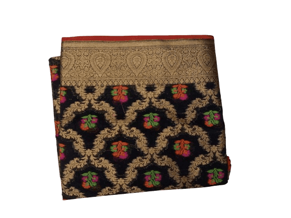 Black Printed Banarasi Khaddi Georgette Silk Saree view 3
