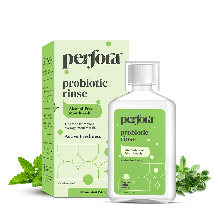 Perfora Thyme Mint Mouthwash | Vitamin C Mouth Freshener For Dental Hygiene & Fresh Breath | No Artificial Flavors & Colors | Alcohol Free Mouth Wash for Men Women & Kids | Fights Germs, 300 ml