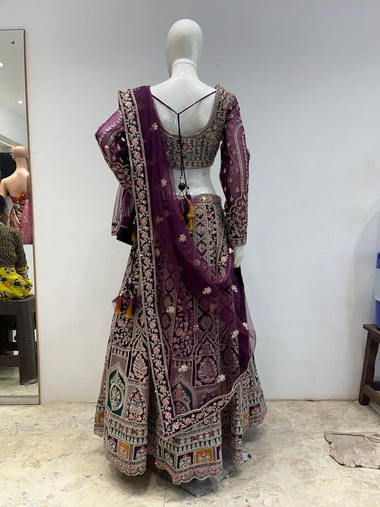 Wine Red Bridal Net Lehenga view 2