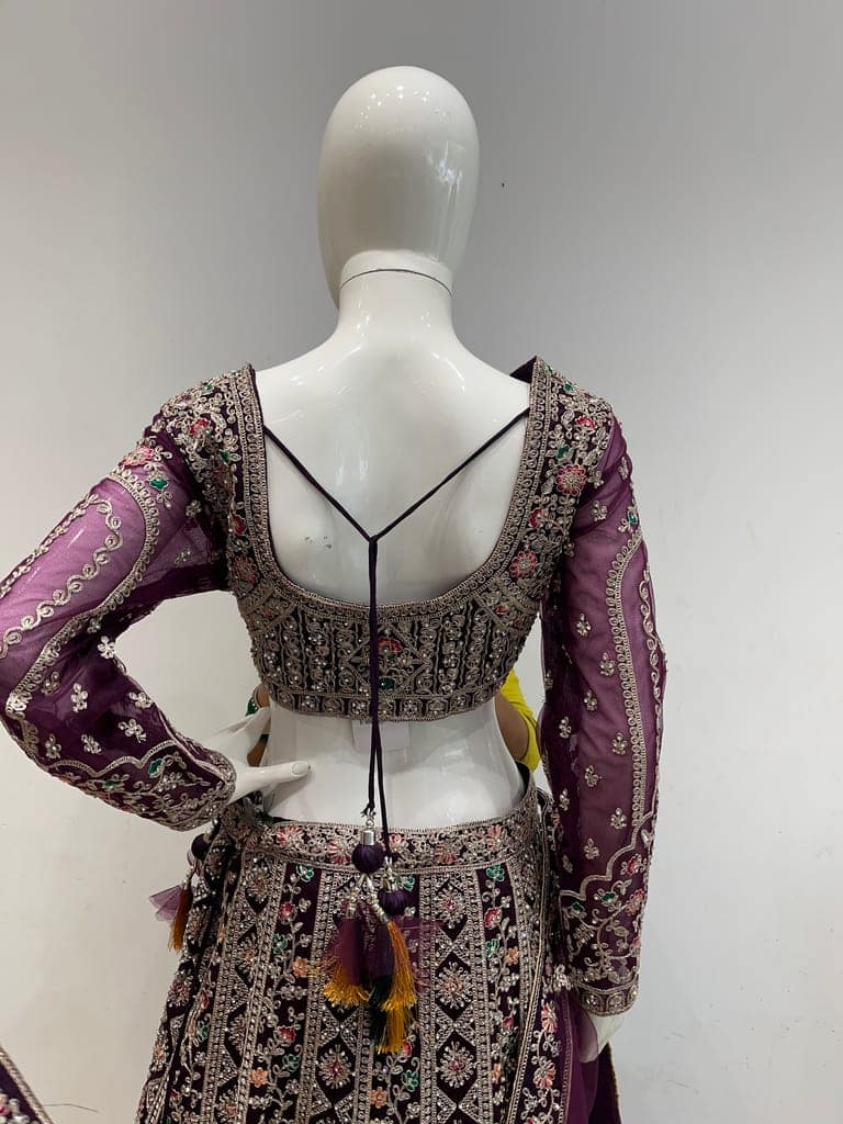 Wine Red Bridal Net Lehenga view 5
