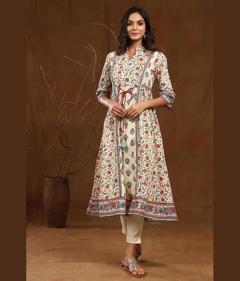 Juniper Women Cotton Printed Flared Kurti ( Multicolor )