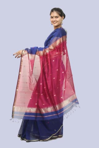 Regal Star motif handwoven Saree with Tassels – Navy Blue