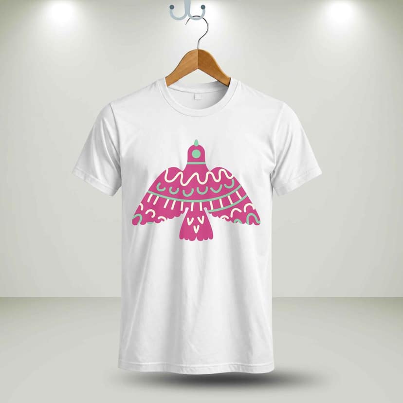 Trishoolin "Folk Art Bird Graphic" Floral Theme Art T-Shirt | Design 30166MB