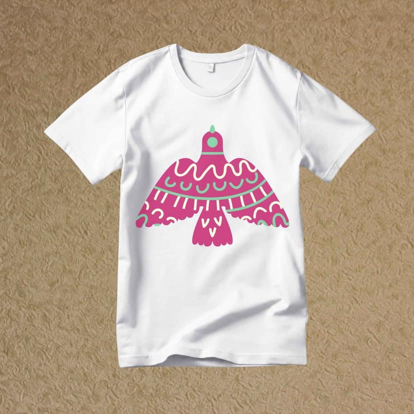 Trishoolin "Folk Art Bird Graphic" Floral Theme Art T-Shirt | Design 30166MB view 2