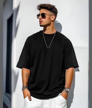 AOOSH Men Cotton Blend Oversized Fit Solid T-Shirt ( Olive )