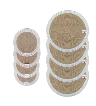 Round table mats cotton placemats (pack of 8) | Big Mats & Hotpads / trivets, Heat Resistant, Reversible Use (White - Beige) by Bulky Santa