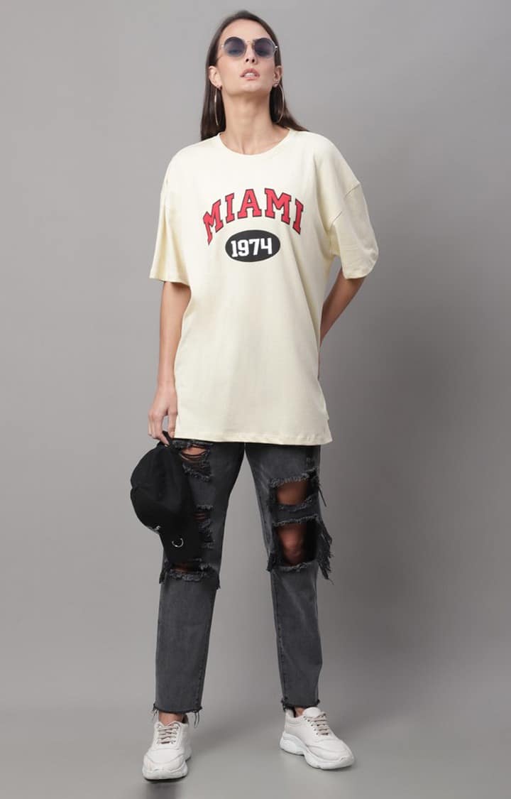 Women's Yellow Typography Oversized T-Shirts view 2
